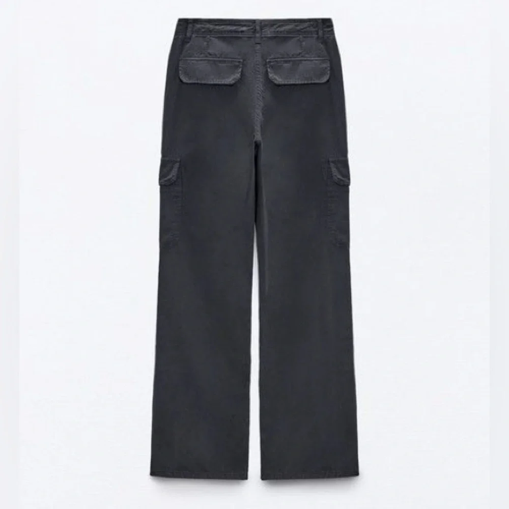 Zara Women's Cargo Straight‎ Leg Pants in Ink Blue